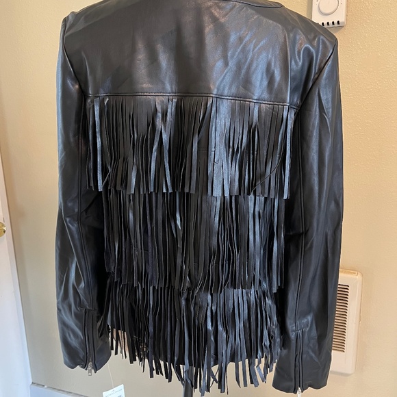 Trouvé Black Faux-Leather Fringe Jacket - Picture 2 of 10